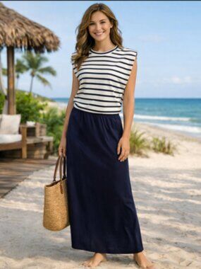 Zara Navy Striped Maxi Dress